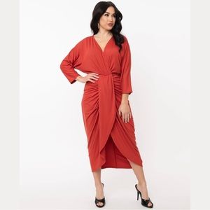 NWOT Unique Vintage Rust Orange Warhol Tulip Sheath Dress